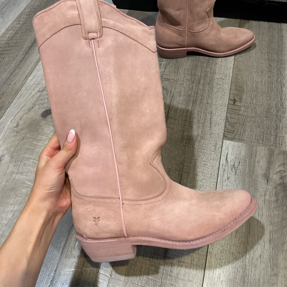 Frye Pink Suede Cowboy Boots - Picture 2 of 10
